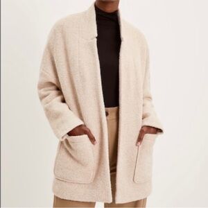 Frank & Oak Wool Blend Open Front Overcoat Blazer Oatmeal Tan / Cream size Small